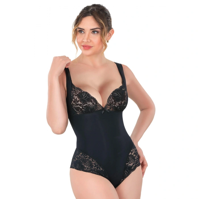 SİYAH MI Emay 2947 Dantelli Agraflı Body Korse