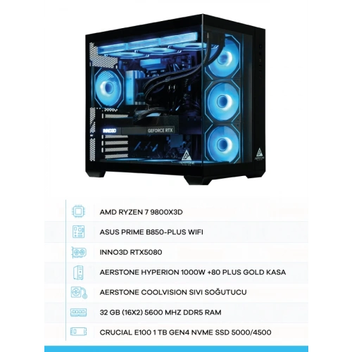 AERSTONE HYPERION - RTX 5080 / Ryzen 7 9800X3D / 32 GB DDR5 Ram / 1TB SSD