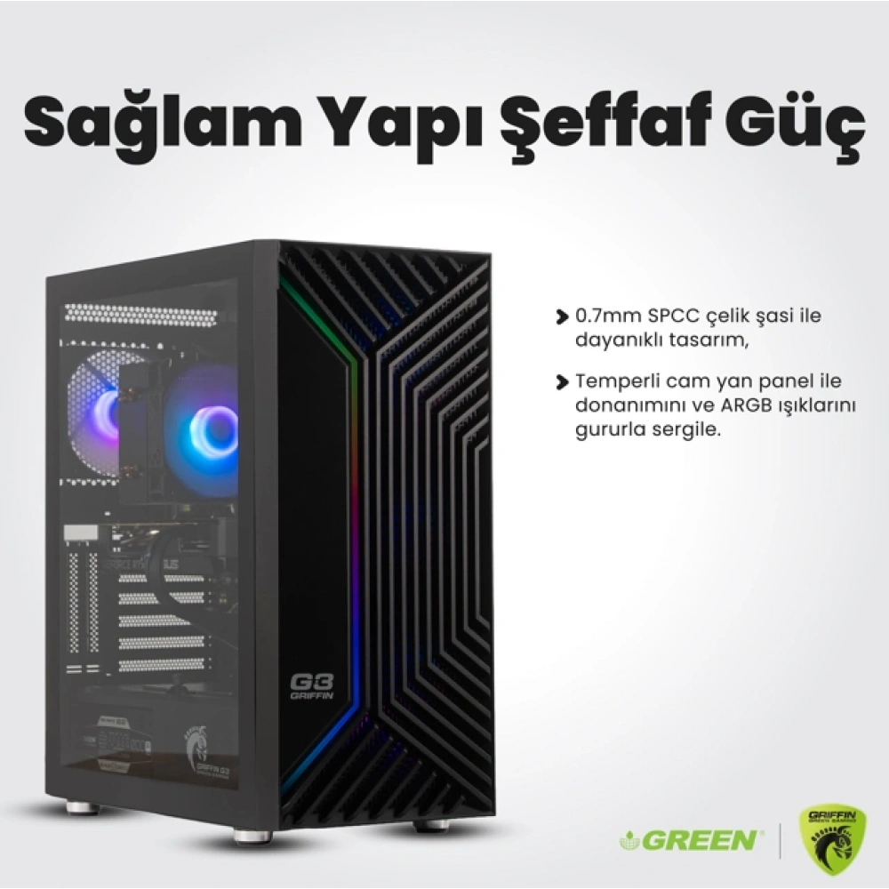 GRIFFIN G3 PLUS | RTX 5060 Gaming PC | Intel Core i5-14400F | 16GB Ram | 512GB SSD | Oyuncu OEM Paket