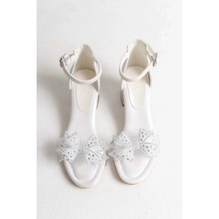 Kız Çocuk , Şeffaf Topuklu, Taş Ve Kurdele Detaylı Topuklu Ayakkabı