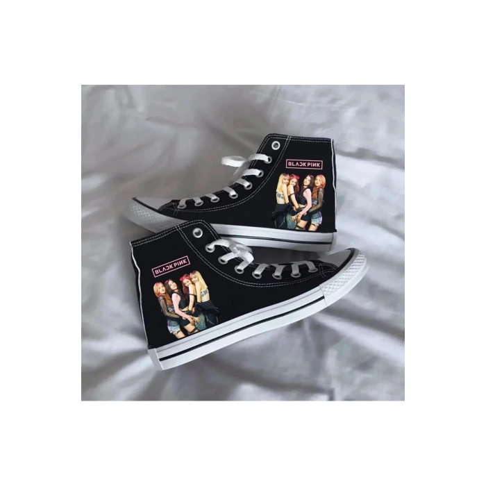 Black Pink Görsel Baskılı Siyah Bilekli Spor Ayakkabı Çocuk Sneaker