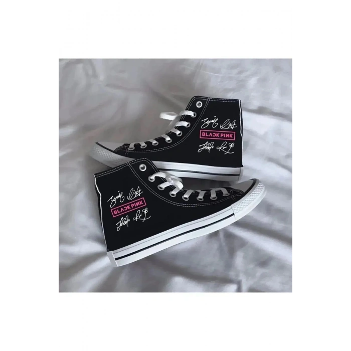 Black Pink Yazılı Baskılı Siyah Bilekli Spor Ayakkabı Çocuk Sneaker
