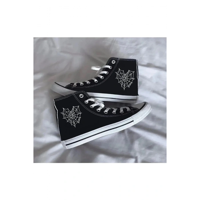 Spider Web Baskılı Siyah Bilekli Spor Ayakkabı Çocuk Sneaker