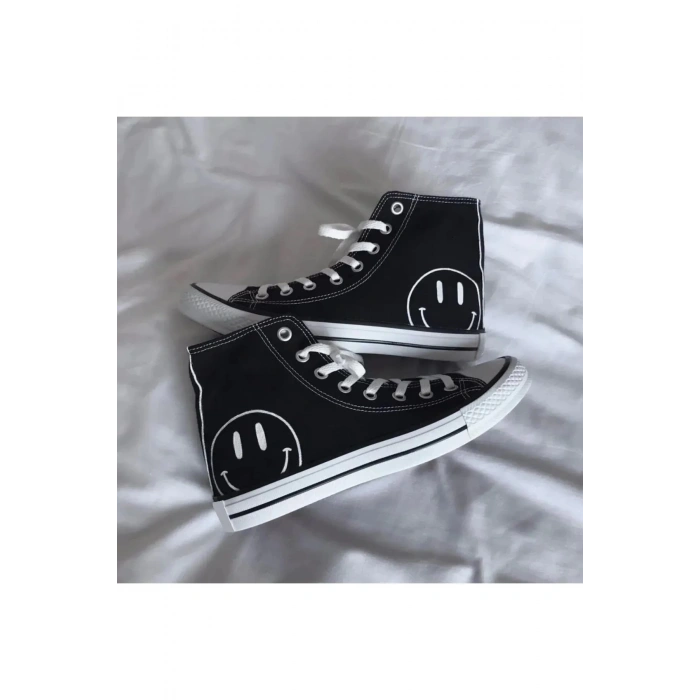 Gülenyüz Baskılı Siyah Bilekli Spor Ayakkabı Çocuk Sneaker