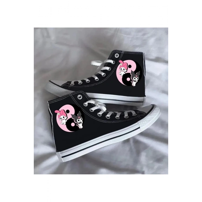 Kuromi Ve My Melody Baskılı Siyah Bilekli Spor Ayakkabı Çocuk Sneaker