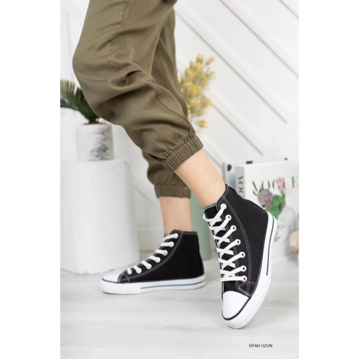 Siyah Unisex Bağcıklı Keten Bilekli Çocuk Genç Yetişkin Sneaker Günlük Spor Ayakkabı Convers Sneaker