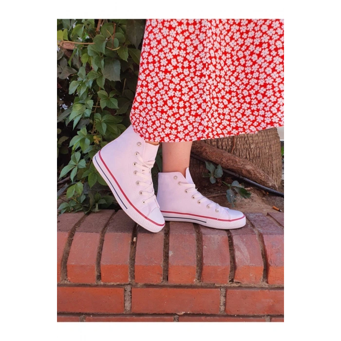 Beyaz Unisex Bağcıklı Keten Bilekli Çocuk Genç Yetişkin Sneaker Günlük Spor Ayakkabı Convers Sneaker