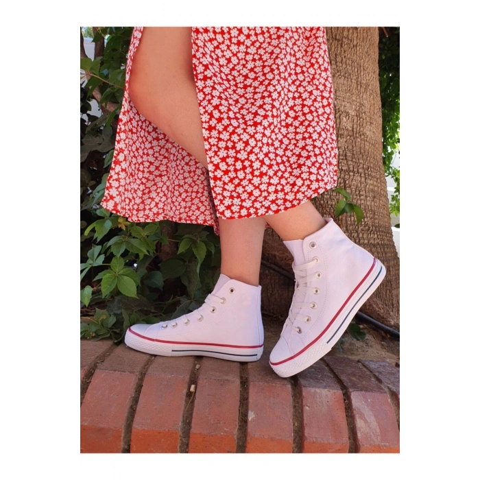 Beyaz Unisex Bağcıklı Keten Bilekli Çocuk Genç Yetişkin Sneaker Günlük Spor Ayakkabı Convers Sneaker