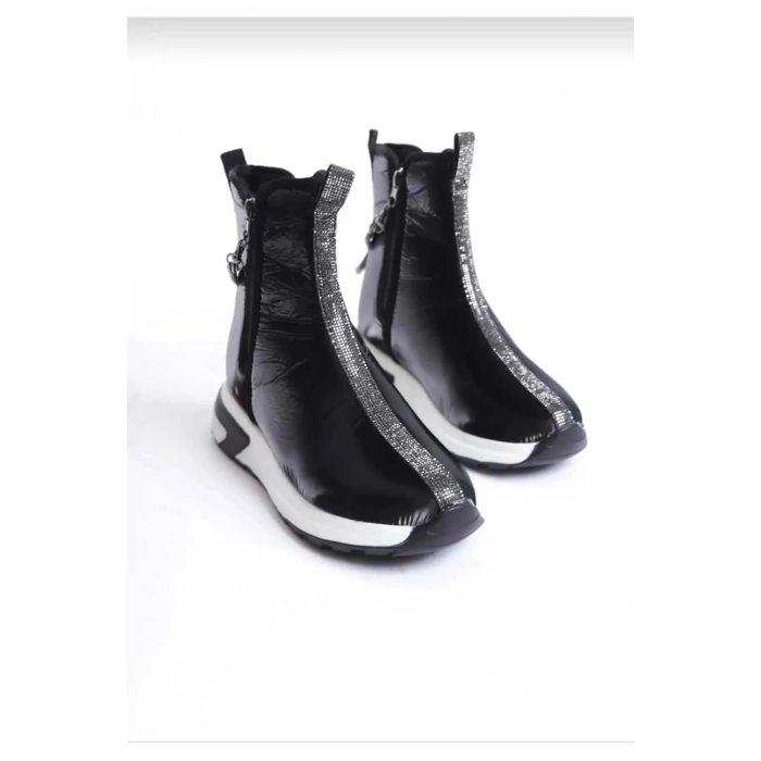 Su Geçirmez Paraşüt Kumaş Taşlı Siyah Spor Bot