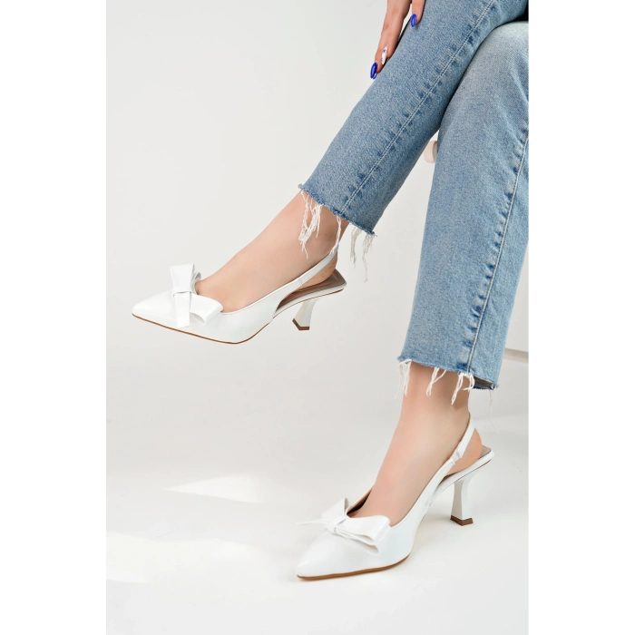 Beyaz Topuklu Ayakkabı Topuklu Ayakkabı Kadın Topuklu Ayakkabı Fiyonk Detaylı