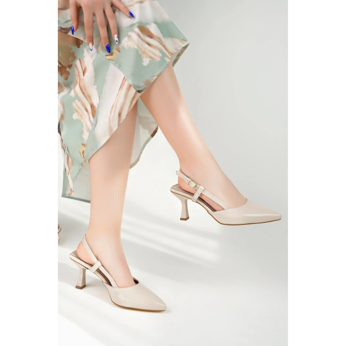 Topuklu Ayakkabı Bej Topuklu Ayakkabı Kadın Topuklu Ayakkabı Yandan Tokalı Sivri Burun