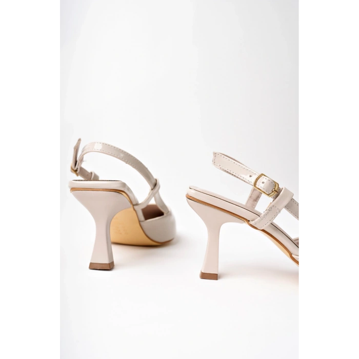 Topuklu Ayakkabı Bej Topuklu Ayakkabı Kadın Topuklu Ayakkabı Yandan Tokalı Sivri Burun