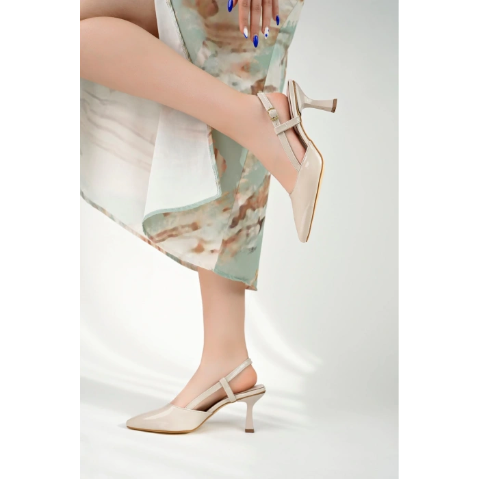 Topuklu Ayakkabı Bej Topuklu Ayakkabı Kadın Topuklu Ayakkabı Yandan Tokalı Sivri Burun