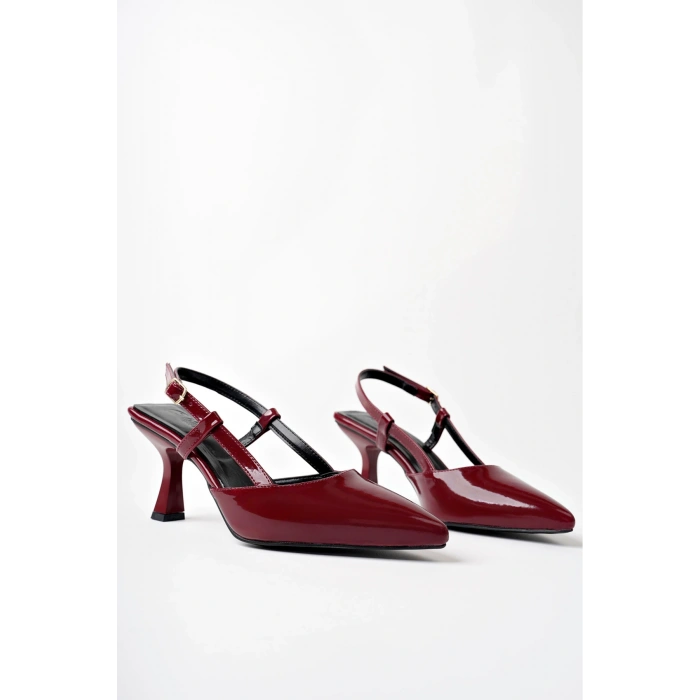 Topuklu Ayakkabı Bordo Topuklu Ayakkabı Kadın Topuklu Ayakkabı Yandan Tokalı Sivri Burun