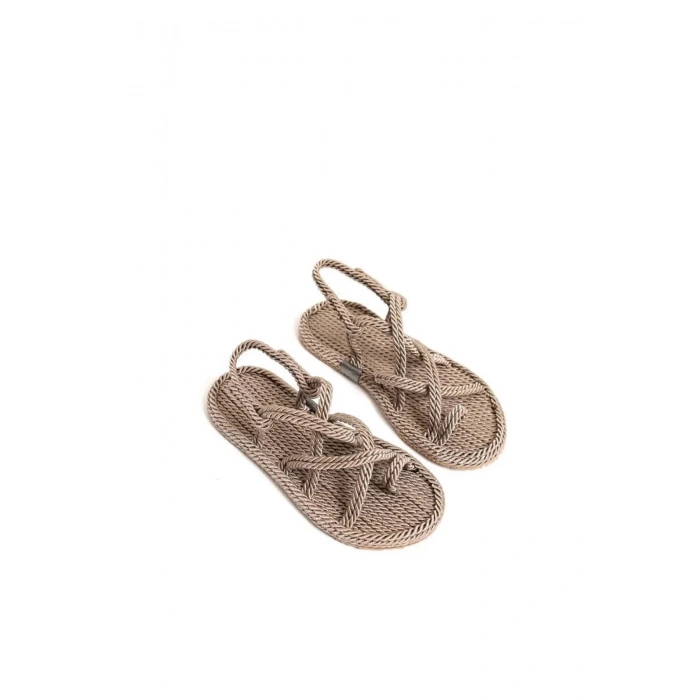 Bej Hasır El Yapımı Halat Sandalet 36-45