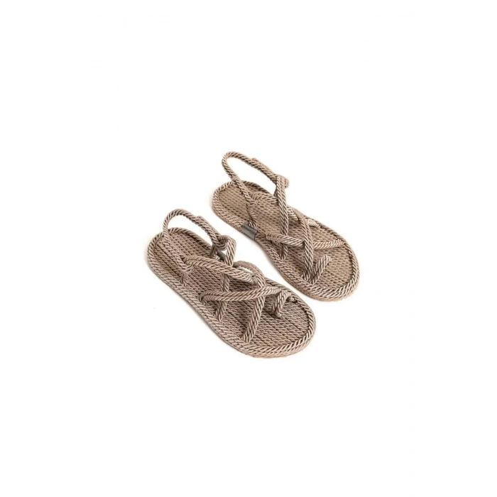 Bej Hasır El Yapımı Halat Sandalet 36-45