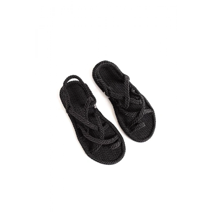 Siyah Hasır El Yapımı Halat Sandalet