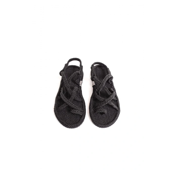 Siyah Hasır El Yapımı Halat Sandalet