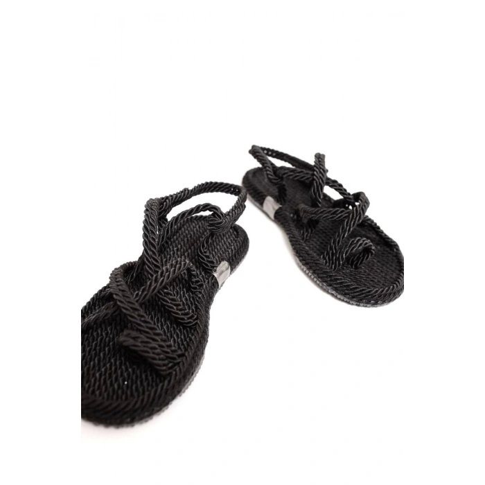 Siyah Hasır El Yapımı Halat Sandalet