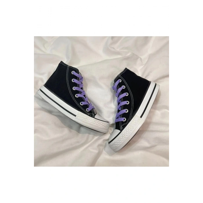 Lila Bağcıklı, Siyah Bilekli Spor Ayakkabı Çocuk Sneaker