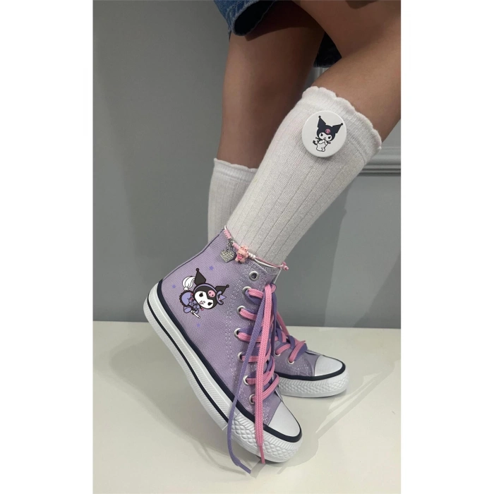 Kuromi Baskılı, Lila&Pembe Bağcıklı, Lila Bilekli Spor Ayakkabı, Çocuk Sneaker