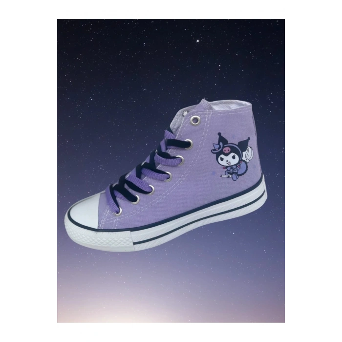 Kuromi Baskılı, Lila&Siyah Bağcıklı, Lila Bilekli Spor Ayakkabı Çocuk Sneaker