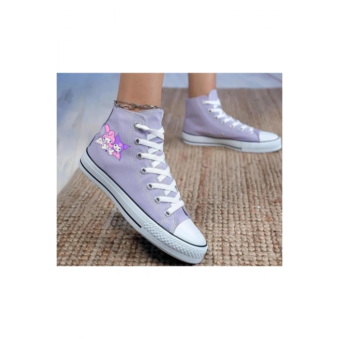 Kuromi Ve My Melody Baskılı, Lila Bilekli Spor Ayakkabı, Çocuk Sneaker