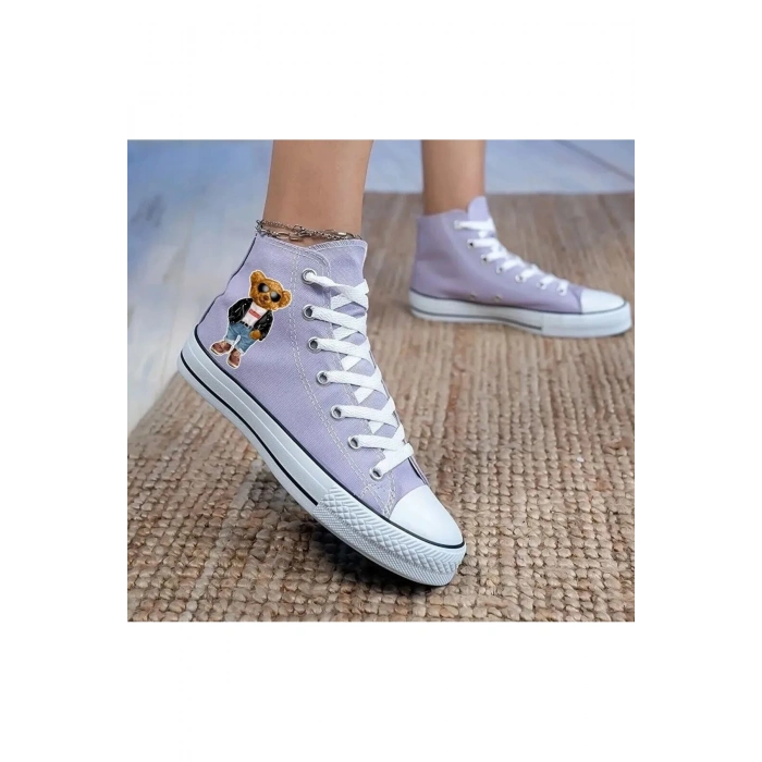 Teddy Bear Ayıcık Baskılı Lila Bilekli Spor Ayakkabı Çocuk Sneaker
