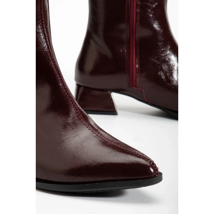 Kadın Bordo Sivri Burun Bot Kırışık Rugan Günlük Bot Boots