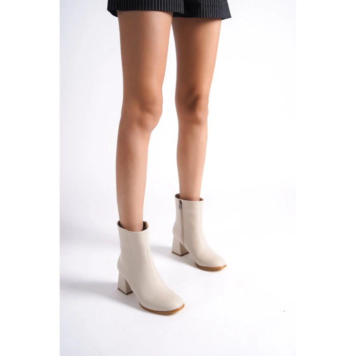 Bej Kadın Topuklu Bot | Günlük ve Şık Kısa Topuklu Fermuarlı Bot | Yeni Sezon Moda Ayakkabı Boots