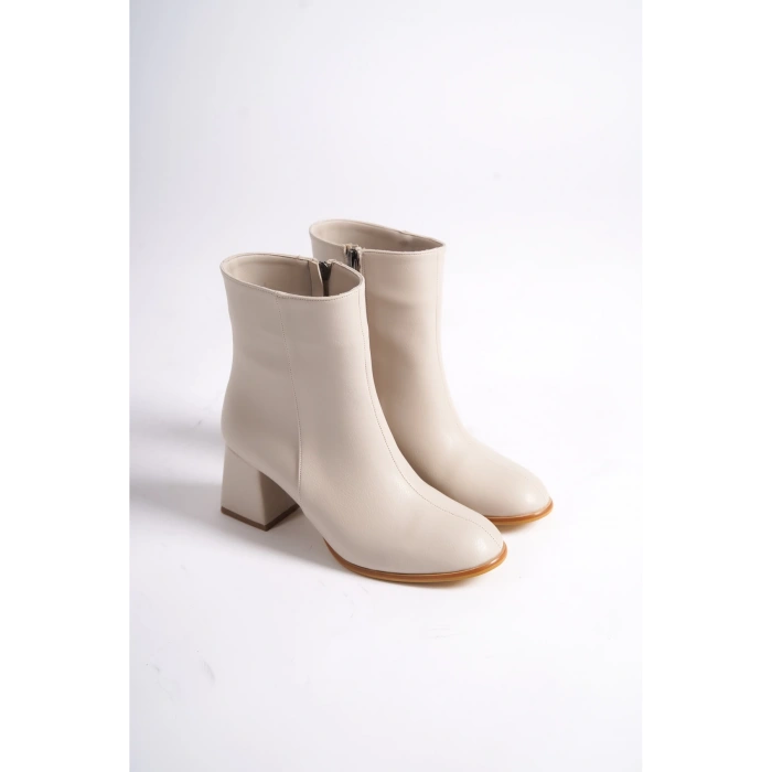 Bej Kadın Topuklu Bot | Günlük ve Şık Kısa Topuklu Fermuarlı Bot | Yeni Sezon Moda Ayakkabı Boots