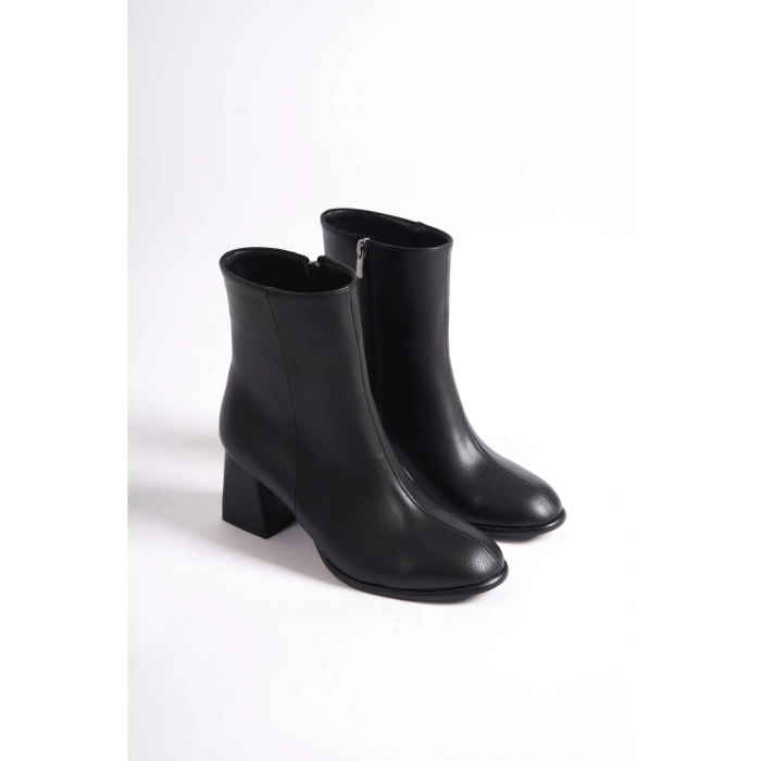 Kadın Siyah Orta Boy Bot | Günlük Şık Topuklu Ortadan Dikişli Bot | Yeni Sezon Moda Ayakkabı Boots