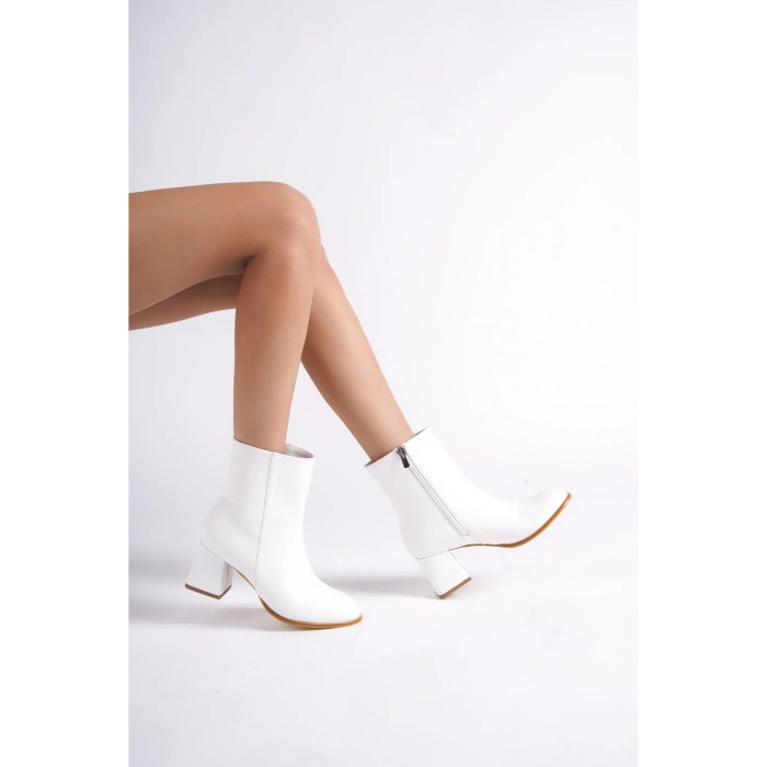 Beyaz Kadın Topuklu Bot | Günlük ve Şık Kısa Topuklu Fermuarlı Bot | Yeni Sezon Moda Ayakkabı Boots