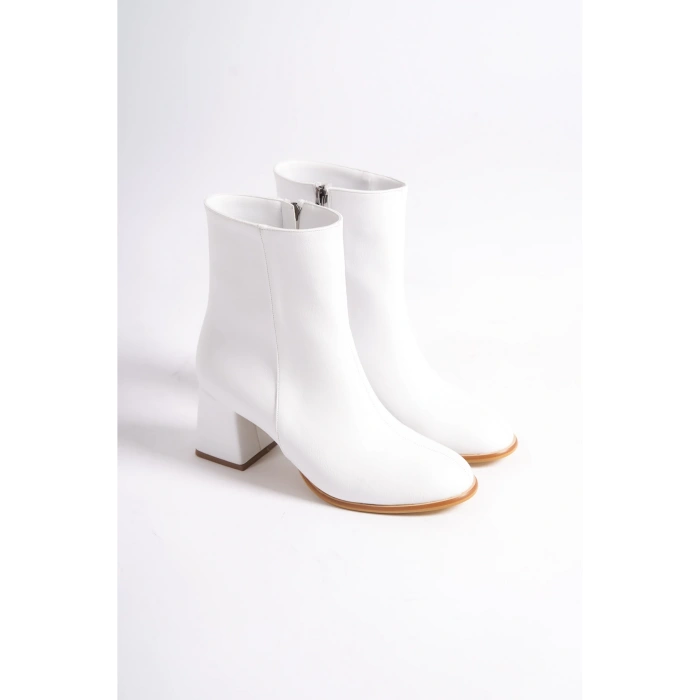 Beyaz Kadın Topuklu Bot | Günlük ve Şık Kısa Topuklu Fermuarlı Bot | Yeni Sezon Moda Ayakkabı Boots