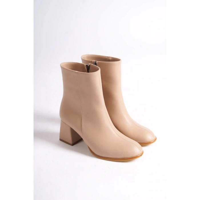 Nude Kadın Topuklu Bot | Günlük ve Şık Kısa Topuklu Fermuarlı Bot | Yeni Sezon Moda Ayakkabı Boots