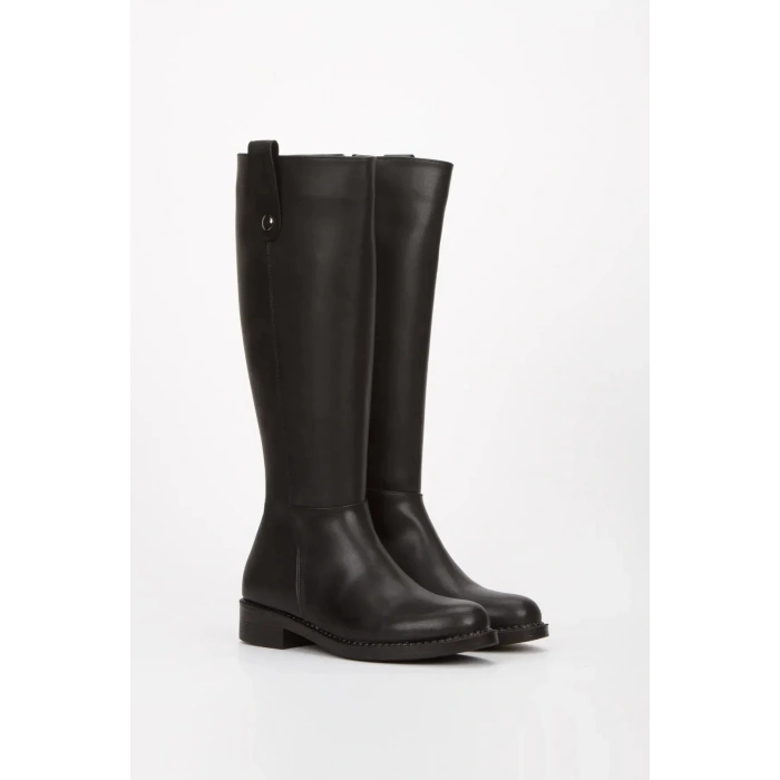 Kadın Siyah Düz Taban Diz Altı Günlük Çizme