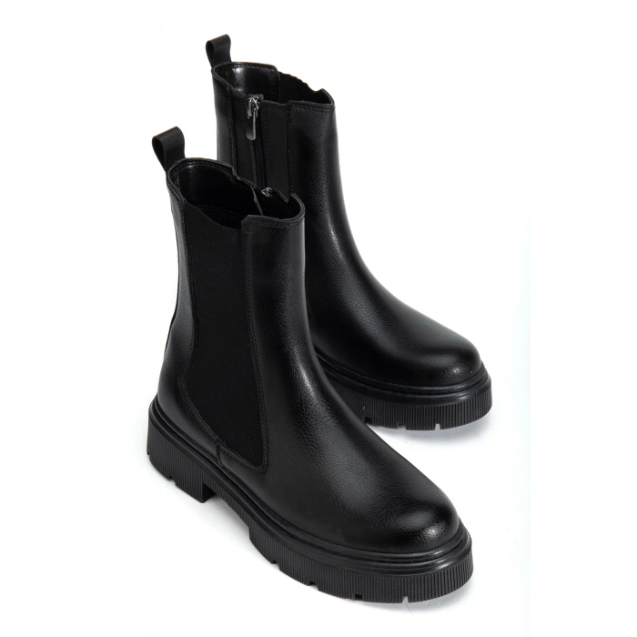 Kadın Siyah Kalın Tabanlı Fermuarlı Chelsea Bot
