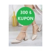 Kadın Bej Cilt Pırlanta Taşlı Karnı Yarık Bilekten Bantlı Kısa Topuklu Ayakkabı Abiye Ayakkabı
