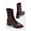 Kadın Bordo Kısa Topuklu Bot Kırışık Rugan Fermuarlı Günlük Bot Ortadan Dikişli Bot Boots
