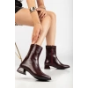 Kadın Bordo Sivri Burun Bot Kırışık Rugan Günlük Bot Boots