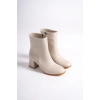 Bej Kadın Topuklu Bot | Günlük ve Şık Kısa Topuklu Fermuarlı Bot | Yeni Sezon Moda Ayakkabı Boots