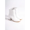 Beyaz Kadın Topuklu Bot | Günlük ve Şık Kısa Topuklu Fermuarlı Bot | Yeni Sezon Moda Ayakkabı Boots