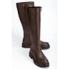 Kadın Acı Kahve Diz Altı Fermuarlı Rahat Çizme