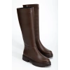 Kadın Acı Kahve Diz Altı Fermuarlı Rahat Çizme