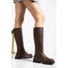 Kadın Acı Kahve Diz Altı Fermuarlı Rahat Çizme