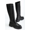 Kadın Siyah Diz Altı Fermuarlı Rahat Çizme