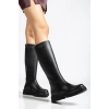 Kadın Siyah Diz Altı Fermuarlı Rahat Çizme