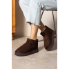 Mini Acı Kahve Süet İçi Kürklü Kalın Taban Kadın Bot