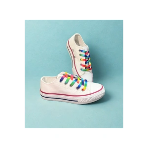 Gökkuşağı Bağcıklı, Beyaz Kısa Spor Ayakkabı, Sneaker