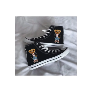 Teddy Bear Ayıcık Baskılı Siyah Bilekli Spor Ayakkabı Çocuk Sneaker